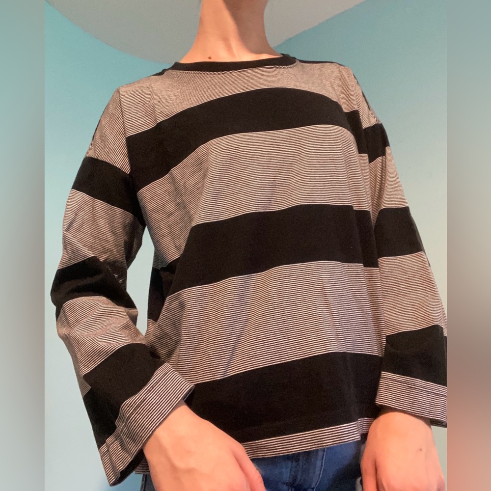 Madewell Black and Gray Striped Top